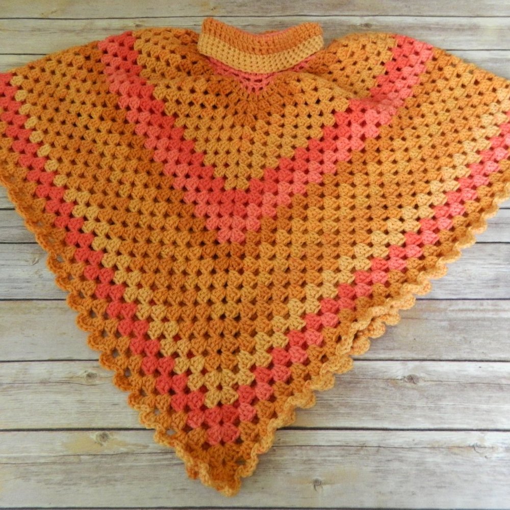 Hand Crochet Cowl Neck Poncho / Girls 10-12
